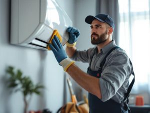 Limpieza segura de filtros de aire acondicionado maloliente